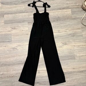 Causal Black Wideleg Jumpsuit with Tie Straps